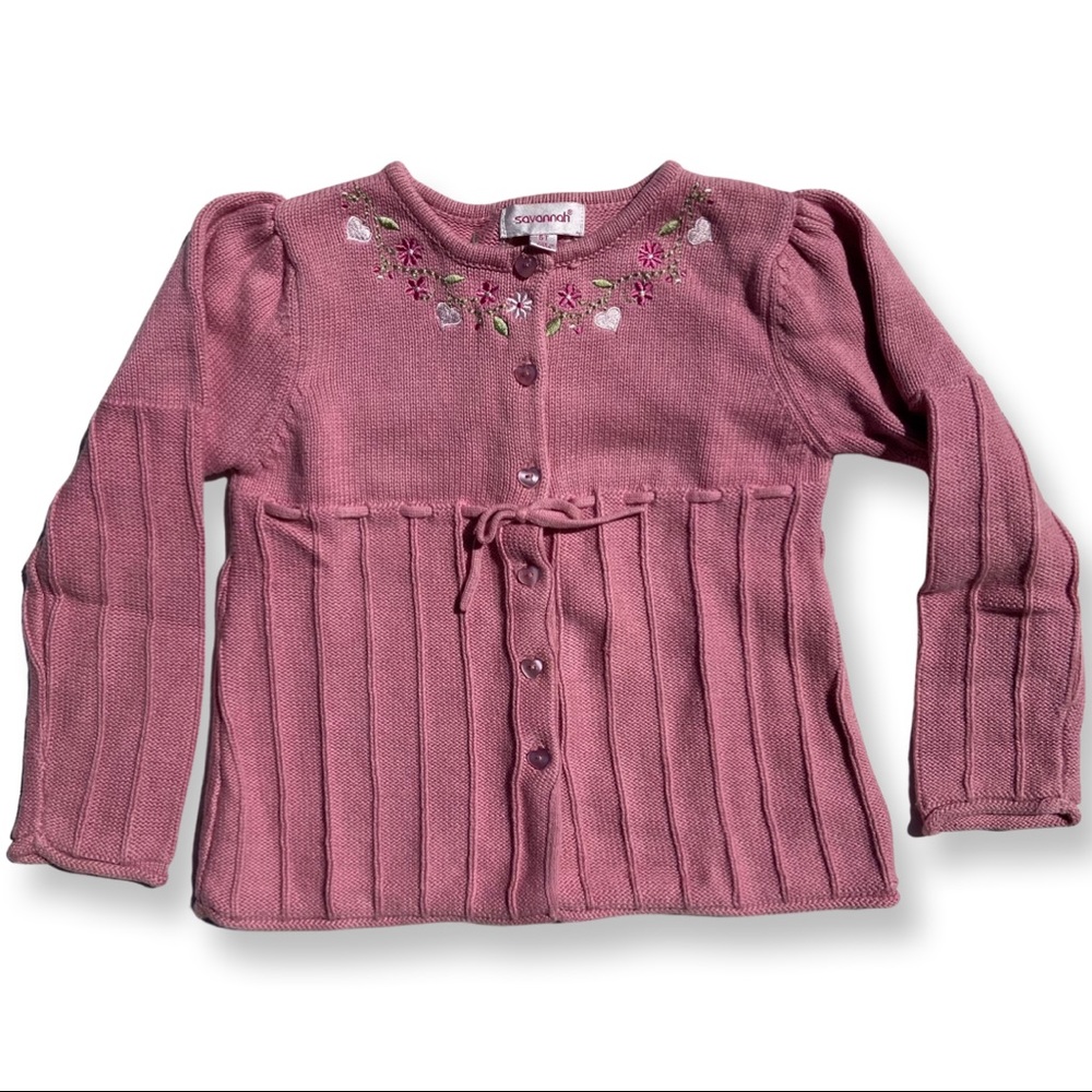 Savanah Pink Button Up Embroidered Sweater